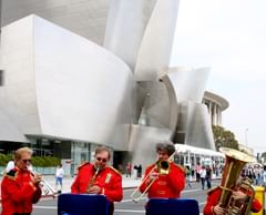 brass quartet in front of disney hall