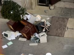 debris and tree outside the entrance
