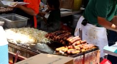 hot dogs and grilled onions