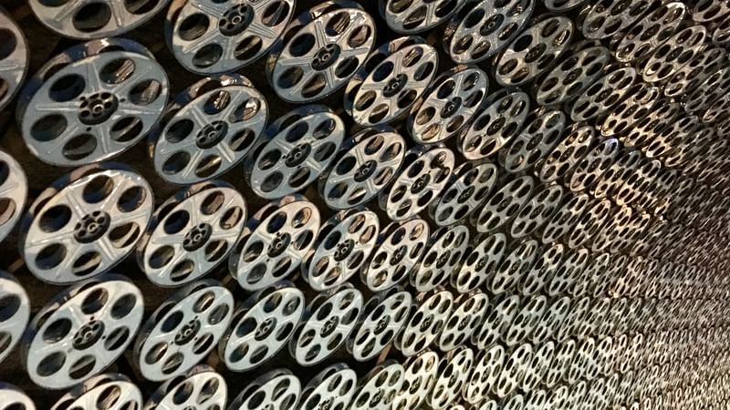 Film reels on the ceiling of the Los Angeles Metro Station at Hollywood & Vine.